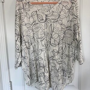 Cynthia Rowley Black and Cream Leaf Print Blouse